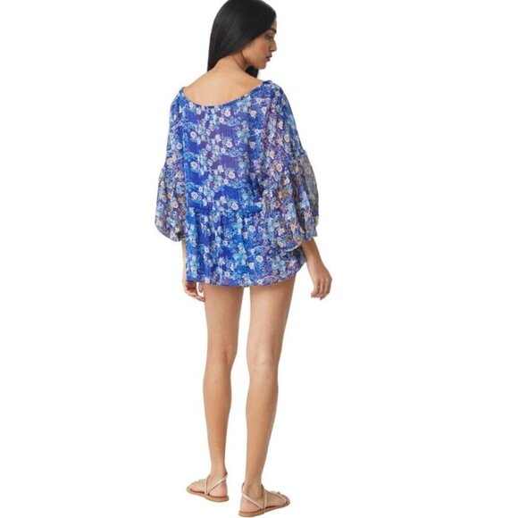 Misa Los Angeles‎ Joa Lapis Ombre Blue Floral Chiffon Blouse Multiple Sizes New - Picture 7 of 12